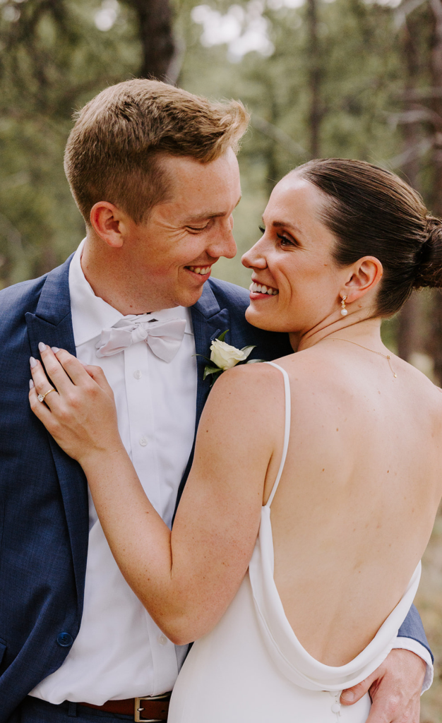 Bride and groom smiling