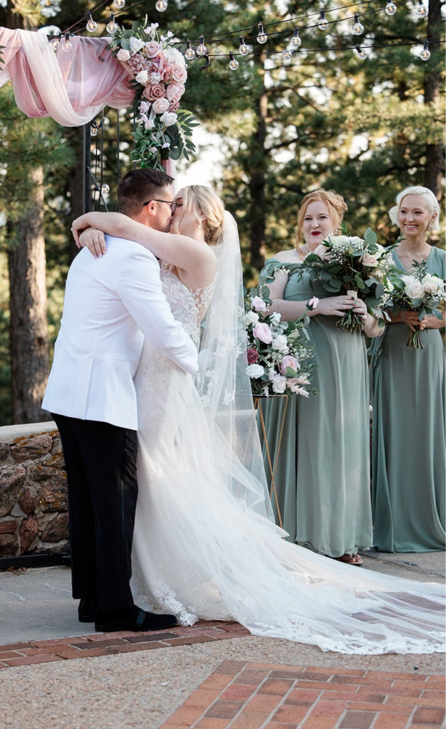 Bride and Groom kissing during wedding ceremony